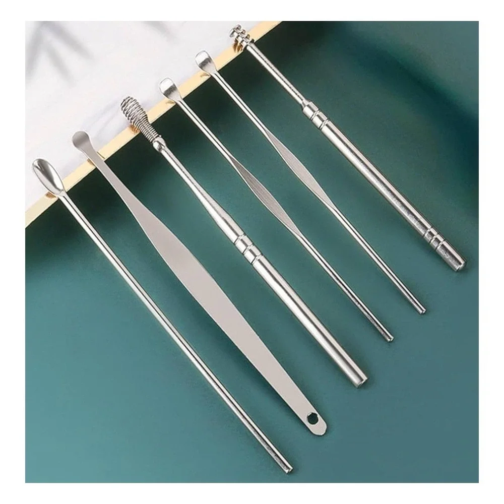 6-Piece Set‎ of Ear Pick Portable Boxed Ear-Picker Set Spiral Spring Ear Pick